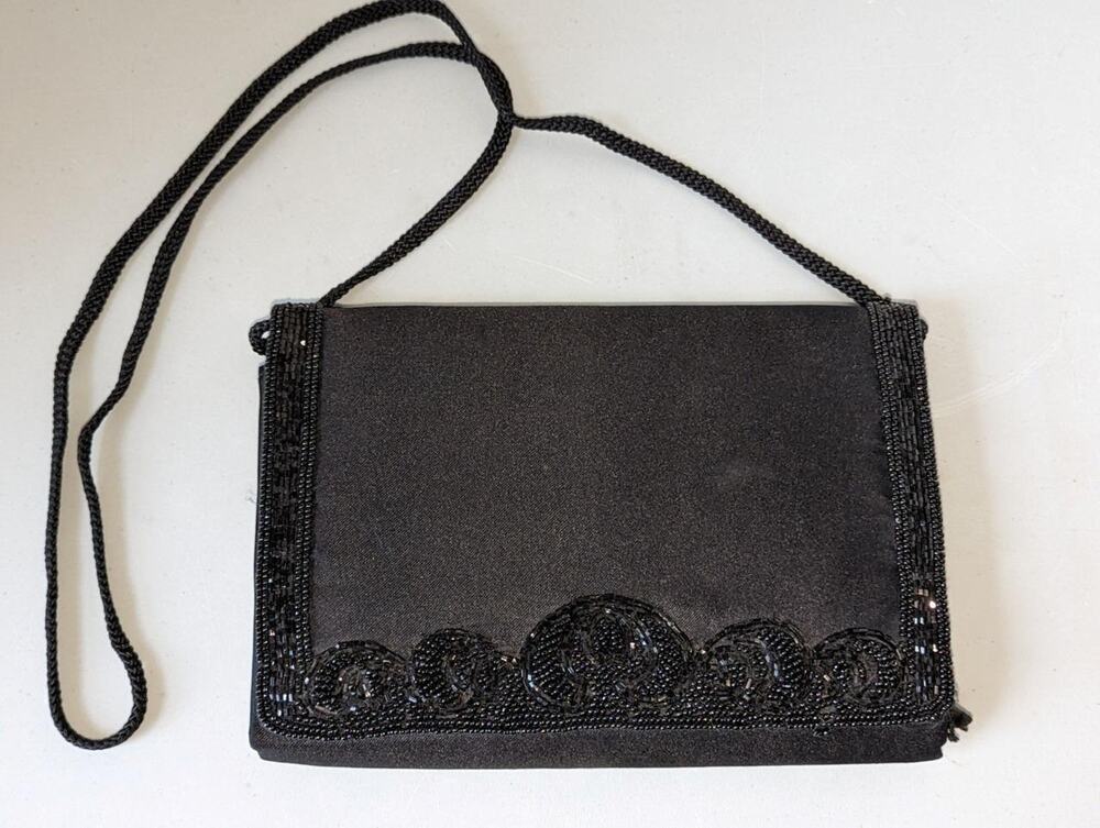 Vintage La Regale Beaded Evening Bag Purse Black Handmade Japan -1123